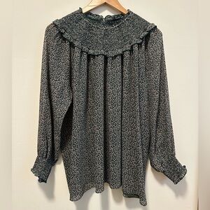 HATCH Mika Smocked Maternity Blouse Forest Ditsy Forest Green Size 2 (Medium)